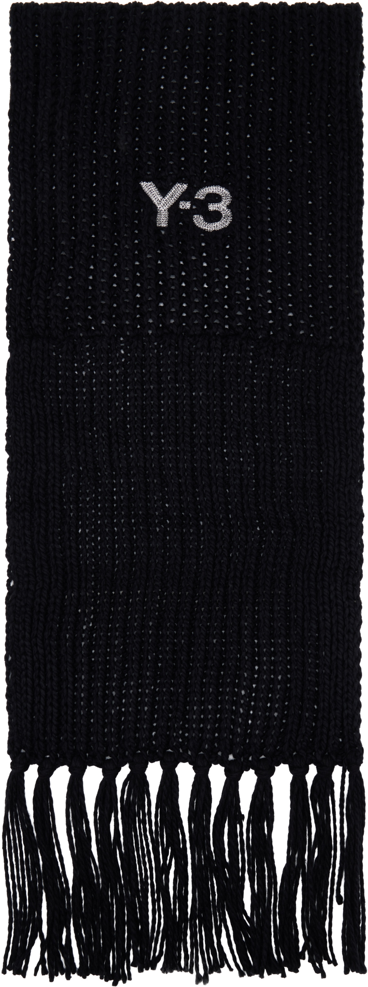 Y-3 Black Oversized Chunky Knit Scarf
