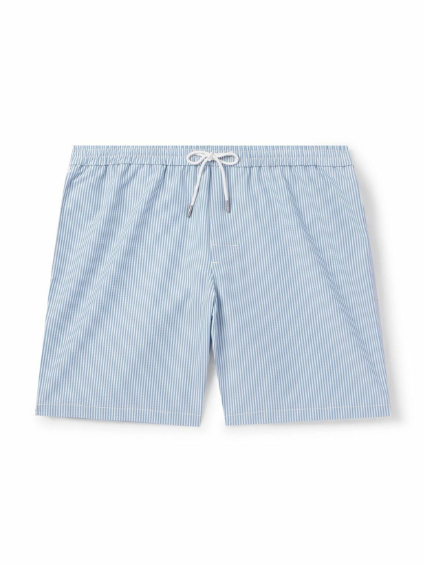 Photo: Club Monaco - Bo Straight-Leg Mid-Length Striped Seersucker Swim Shorts - Blue