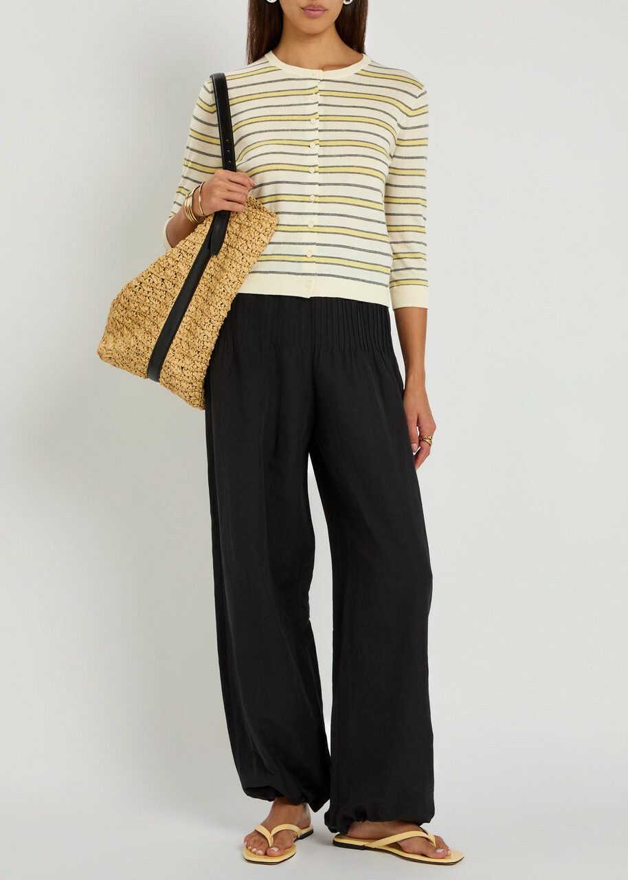 Vince Striped Cotton and Cashmere-blend Cardigan Yellow