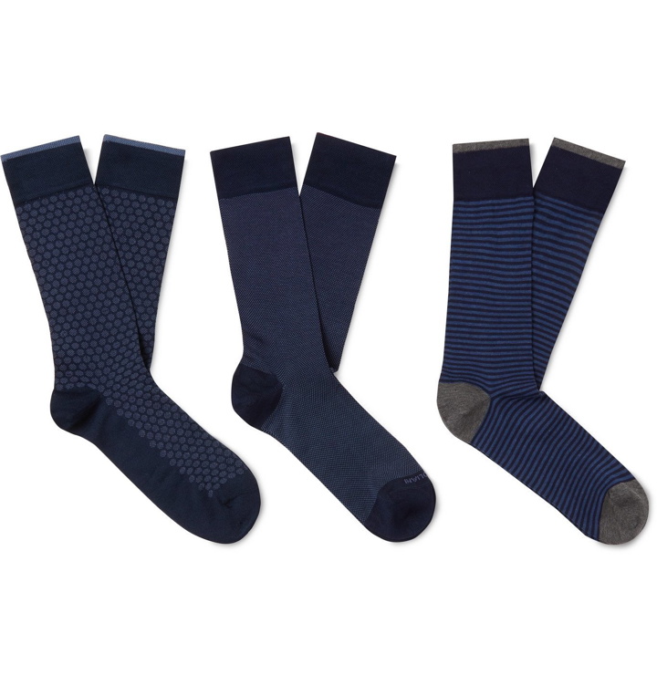 Photo: MARCOLIANI - Three-Pack Cotton-Blend Socks - Blue