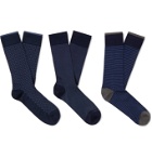 MARCOLIANI - Three-Pack Cotton-Blend Socks - Blue