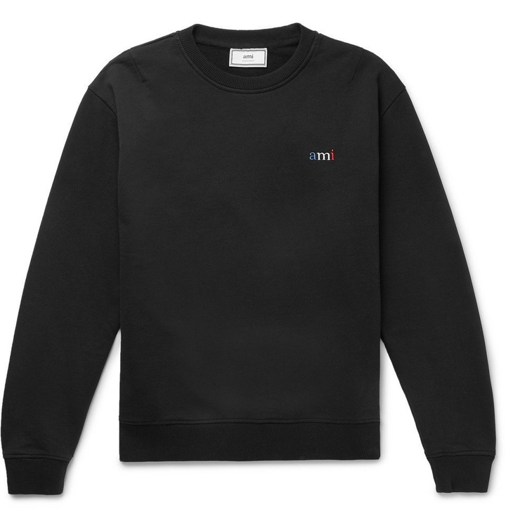 Photo: AMI - Logo-Embroidered Loopback Cotton-Jersey Sweatshirt - Black