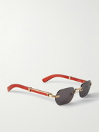 Cartier Eyewear - Rectangular-Frame Gold-Tone and Wood Sunglasses