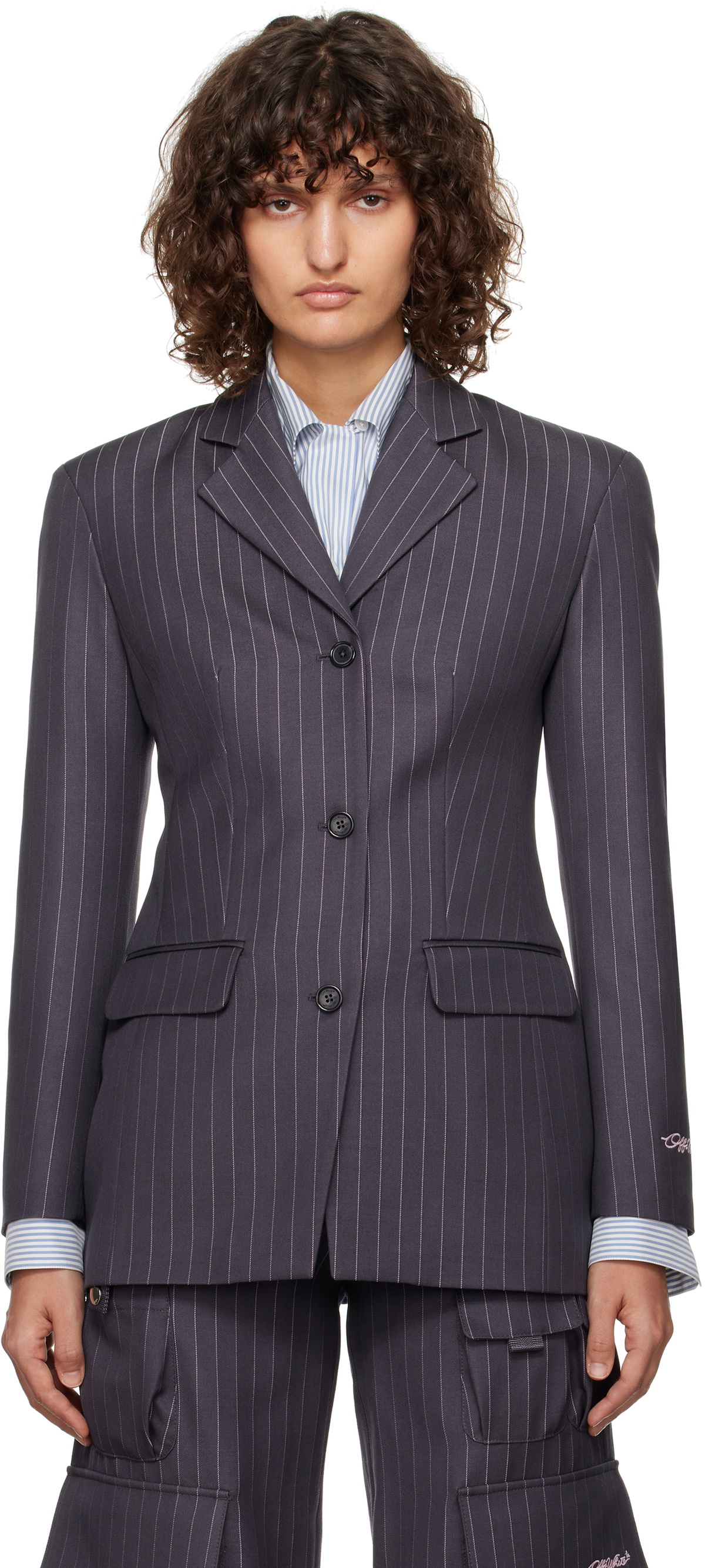 Off-White Gray Pinstripe Fitted Blazer