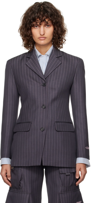 Photo: Off-White Gray Pinstripe Fitted Blazer