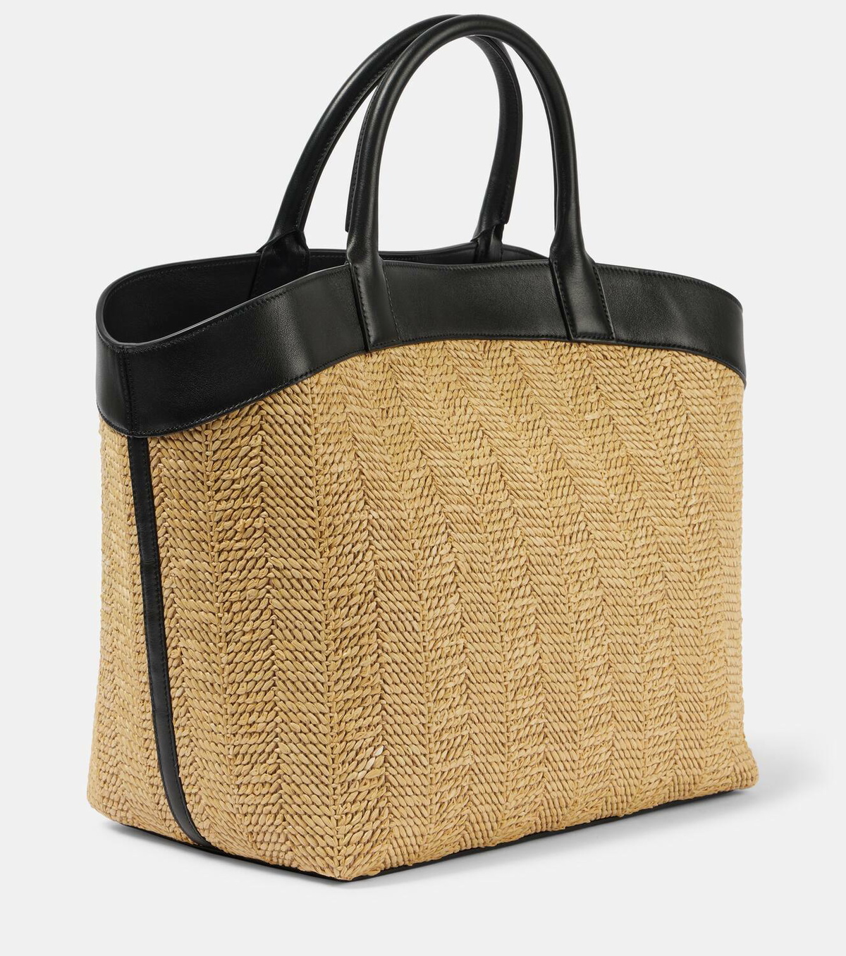 Savette Tondo Large leather-trimmed raffia tote bag