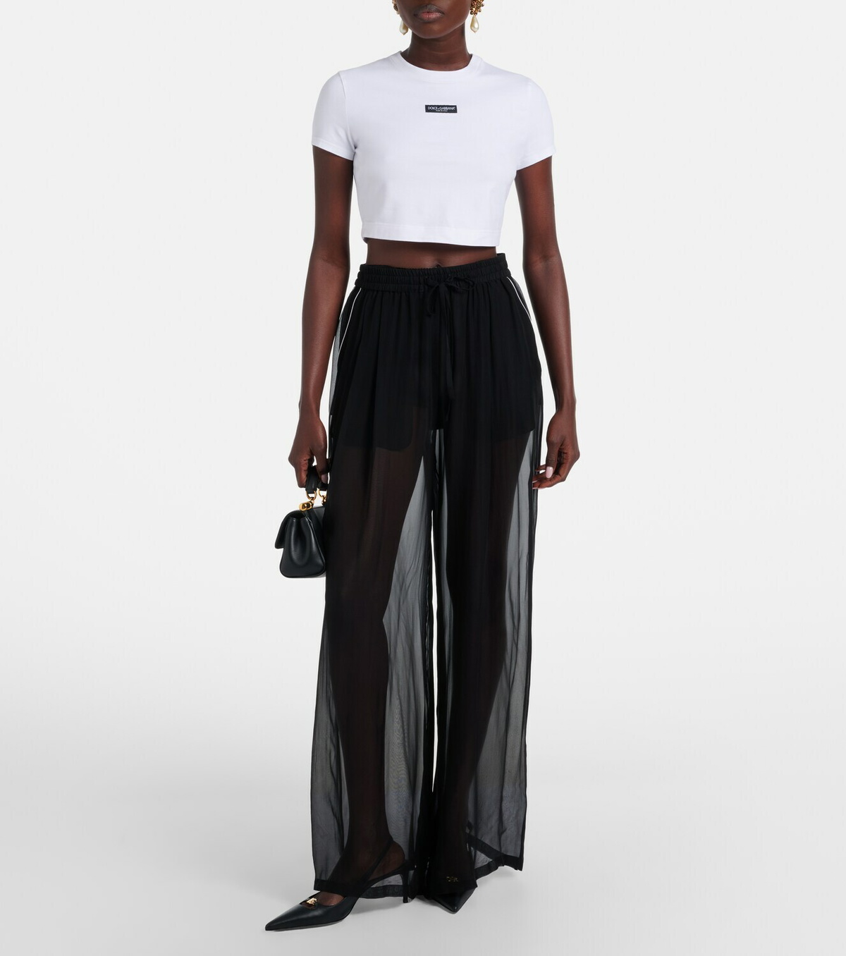 Dolce&Gabbana Logo cropped cotton-blend jersey T-shirt