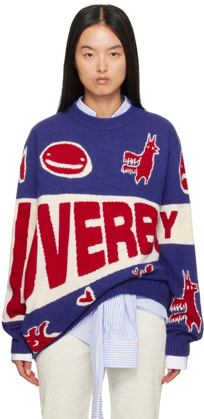 Photo: Charles Jeffrey LOVERBOY Blue & Red Topsy Turvy 'Loverboy' Logo Sweater