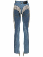 MUGLER - Embellished Fringe Denim Skinny Jeans