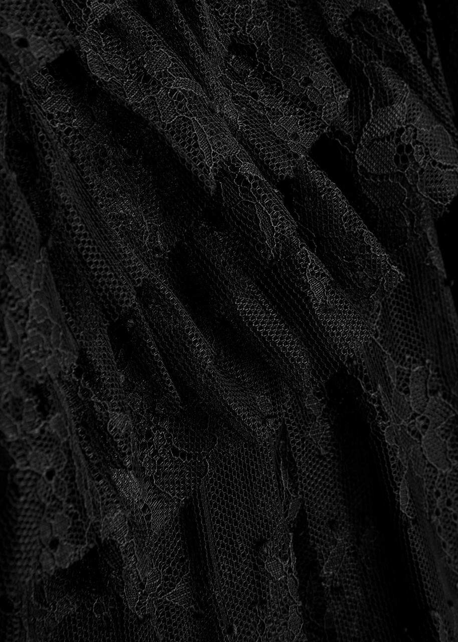 Blumarine Draped Floral Lace Midi Dress Black