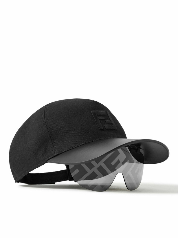 Photo: Fendi - Logo-Embroidered Cotton-Canvas and Leather Baseball Cap with Sunglasses