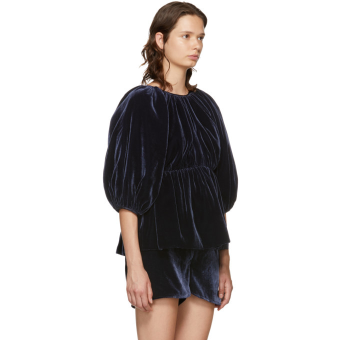 Cecilie Bahnsen SSENSE Exclusive Navy Velvet Amo Blouse