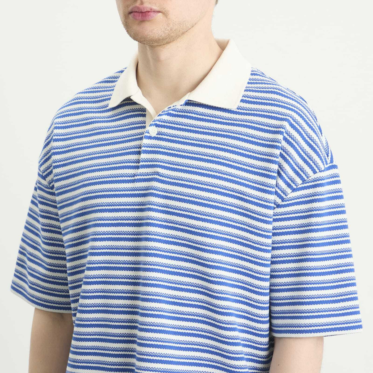 A.P.C. Men's Ruben Jacquard Stripe Polo in Blue/White