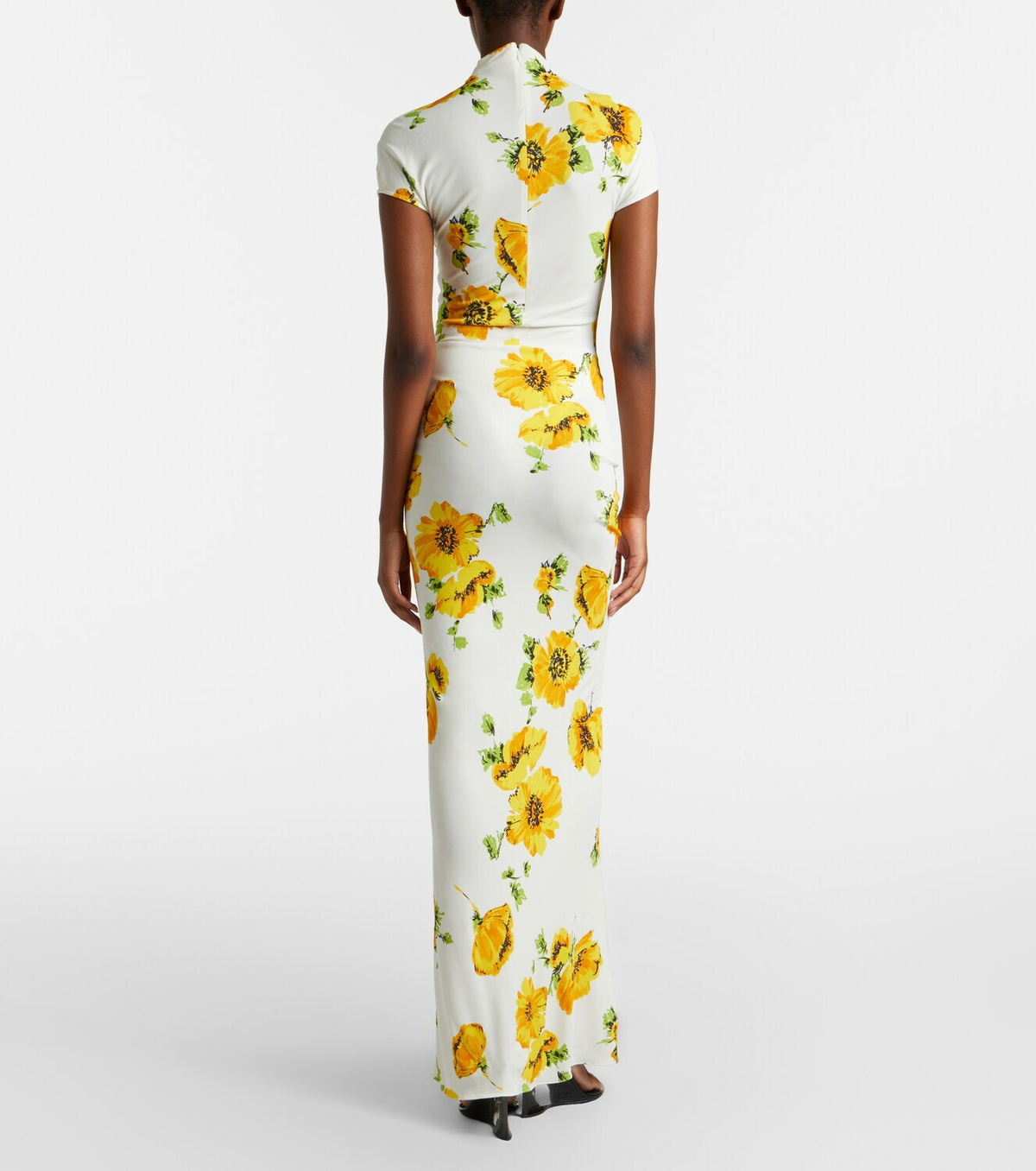 Alaïa Floral ruched jersey maxi dress
