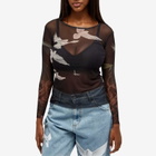 3.Paradis Women's Mesh Round Neck Flying Doves Shirt in Black