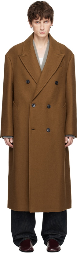 Photo: AMI Paris Brown Wool Double Breasted Long Coat