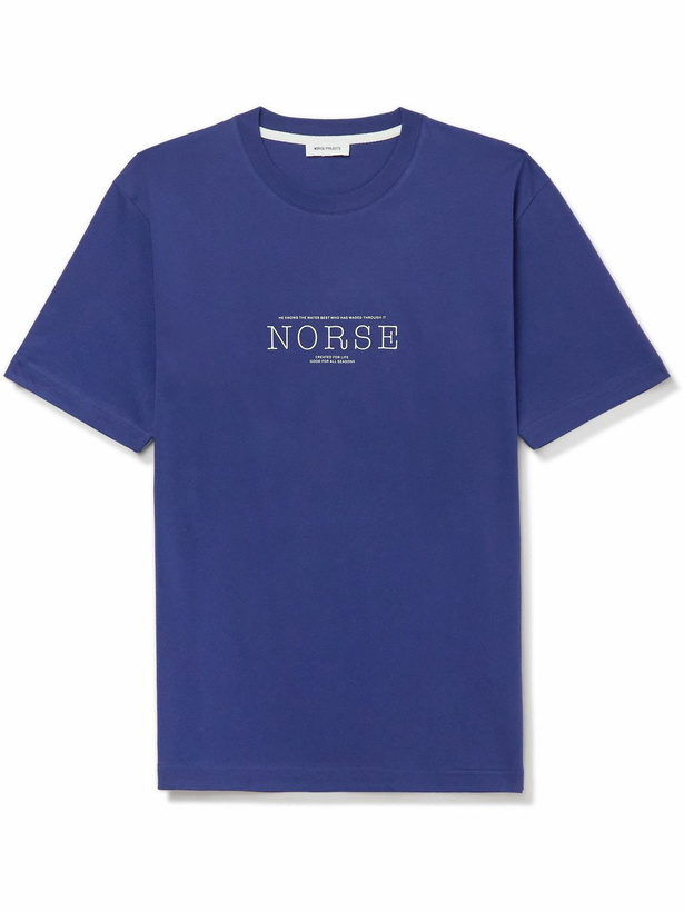 Photo: Norse Projects - Johannes Logo-Print Cotton-Jersey T-Shirt - Blue