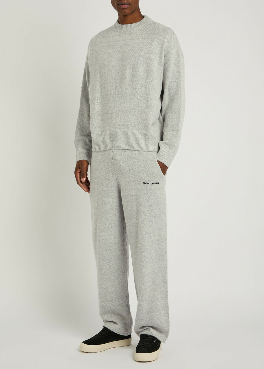 Mki Miyuki Zoku Logo-embroidered Brushed Knit Jumper Light Grey
