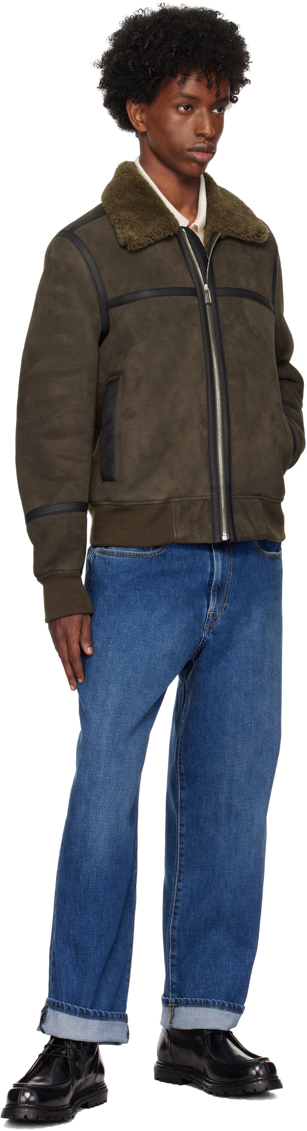 PS by Paul Smith Brown Zip Shearling Jacket PS by Paul Smith