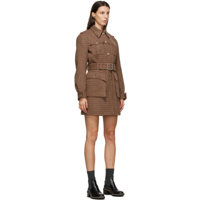 Chloe Brown Wool Houndstooth Jacket Dress Chloe