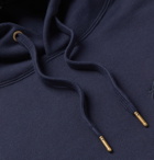 AMI - Logo-Embroidered Fleece-Back Cotton-Blend Jersey Hoodie - Navy
