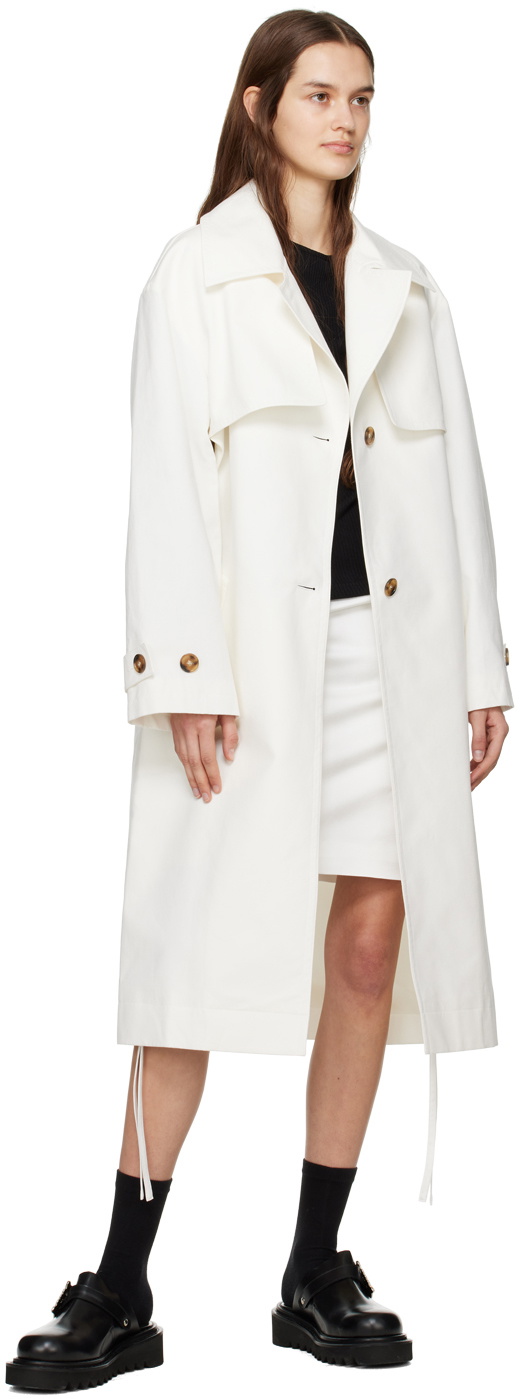 J KOO White Cross Belted Trench Coat