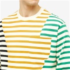 Brain Dead Men's Organic Panel Stripe Long Sleeve T-Shirt in Cream Multi