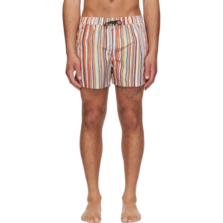 Photo: Paul Smith Multicolor 'Painted Signature Stripe' Swim Shorts