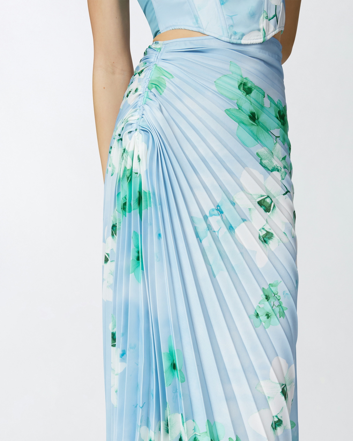 Pinko Pleated Midi Skirt With Floral Print Mult. Light Blue/Blue/White