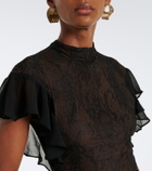 De La Vali Omero ruched lace maxi dress
