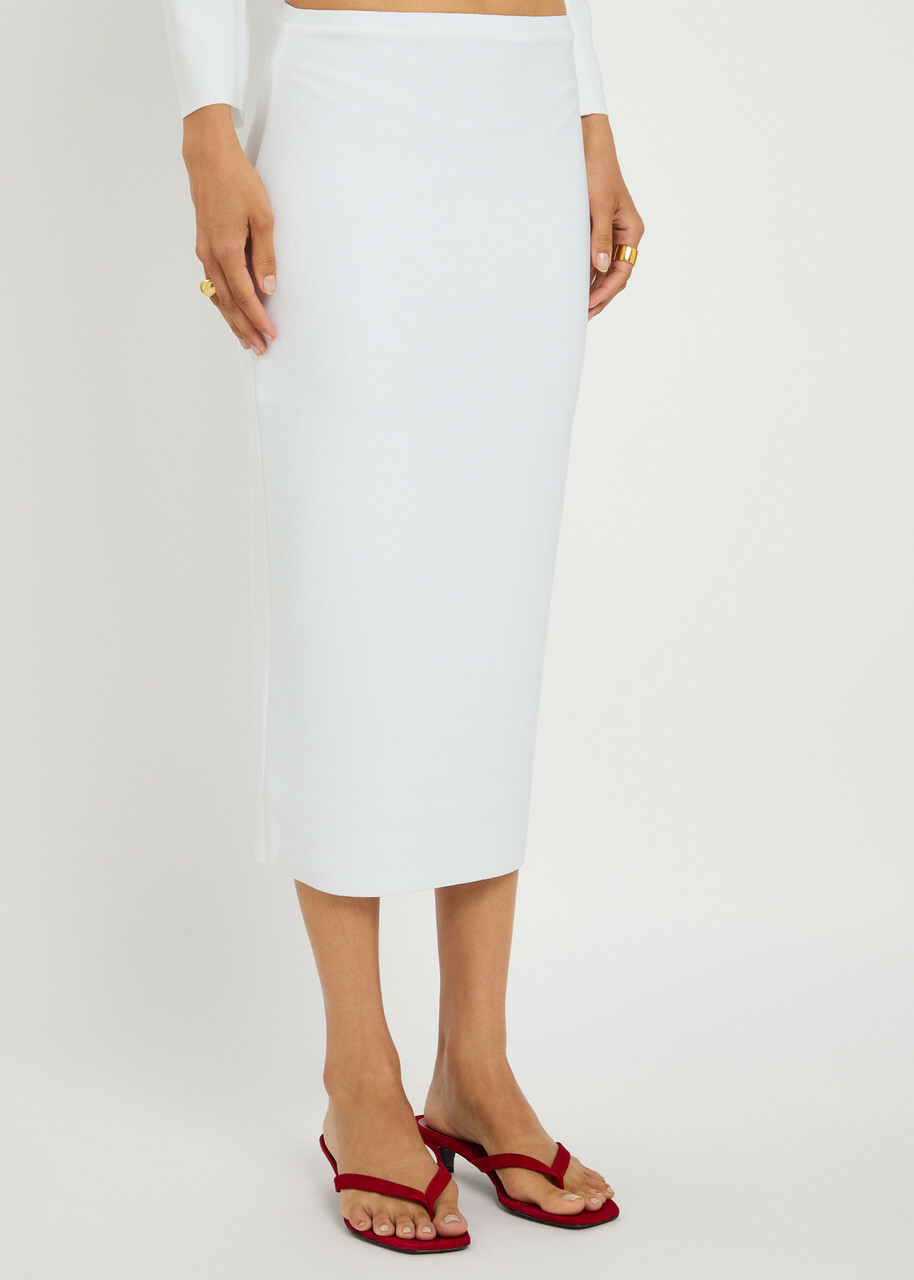 Norma Kamali Stretch-crepe Midi Pencil Skirt White