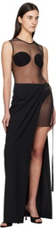 Nensi Dojaka Black High Split & OOO Buckle Maxi Skirt