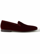 Manolo Blahnik - Mario Grosgrain-Trimmed Velvet Loafers - Burgundy