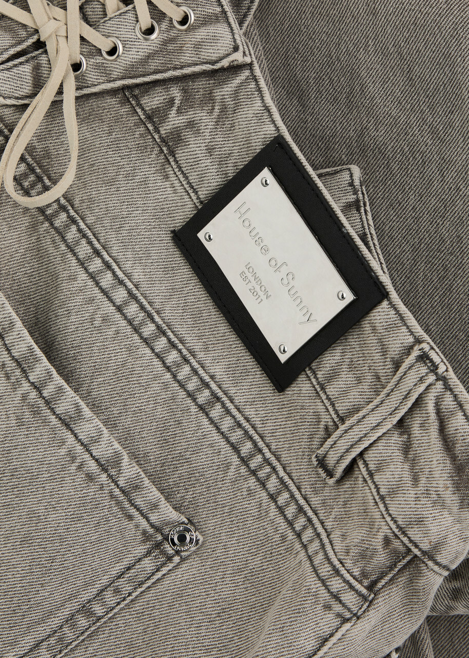 House OF Sunny Lace-up Wide-leg Jeans Grey