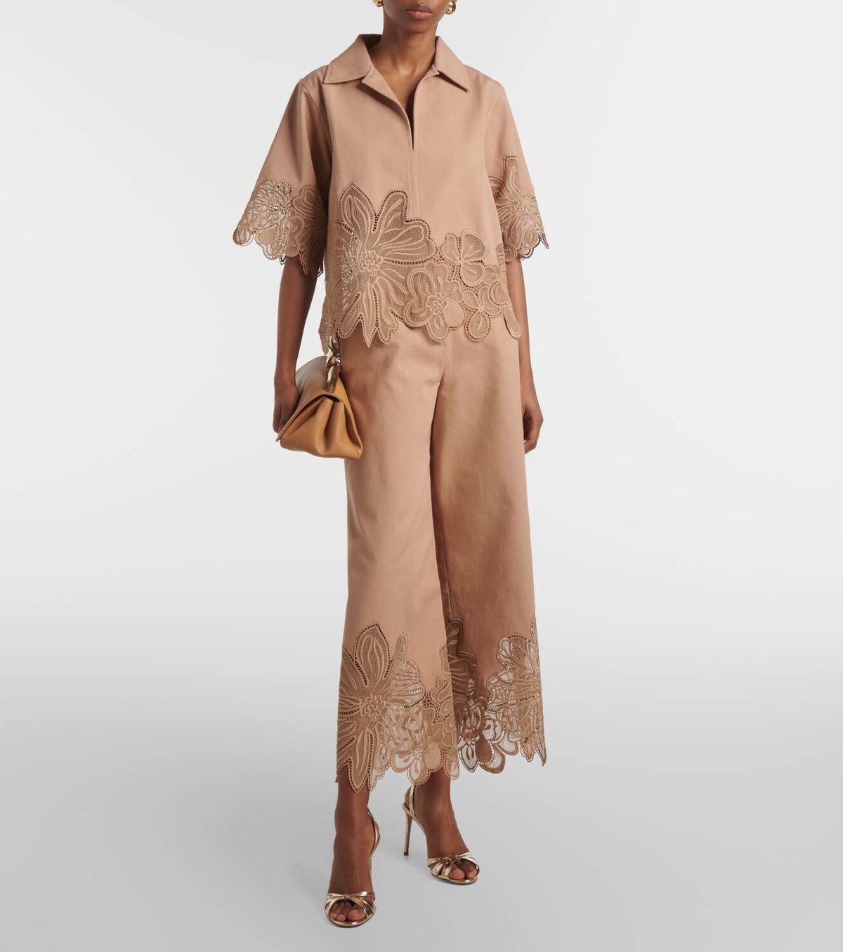 Elie Saab Embroidered gabardine cropped wide-leg pants