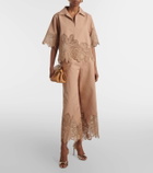 Elie Saab Embroidered gabardine cropped wide-leg pants