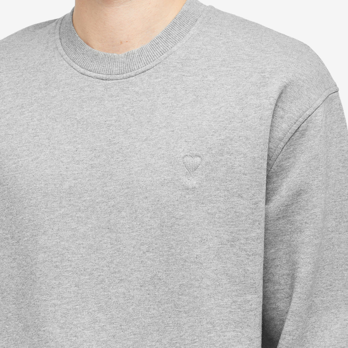 AMI Paris Men's Tonal Heart Crew Sweat in Heather Grey AMI
