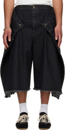 LU'U DAN Black Denim Maxi Shorts