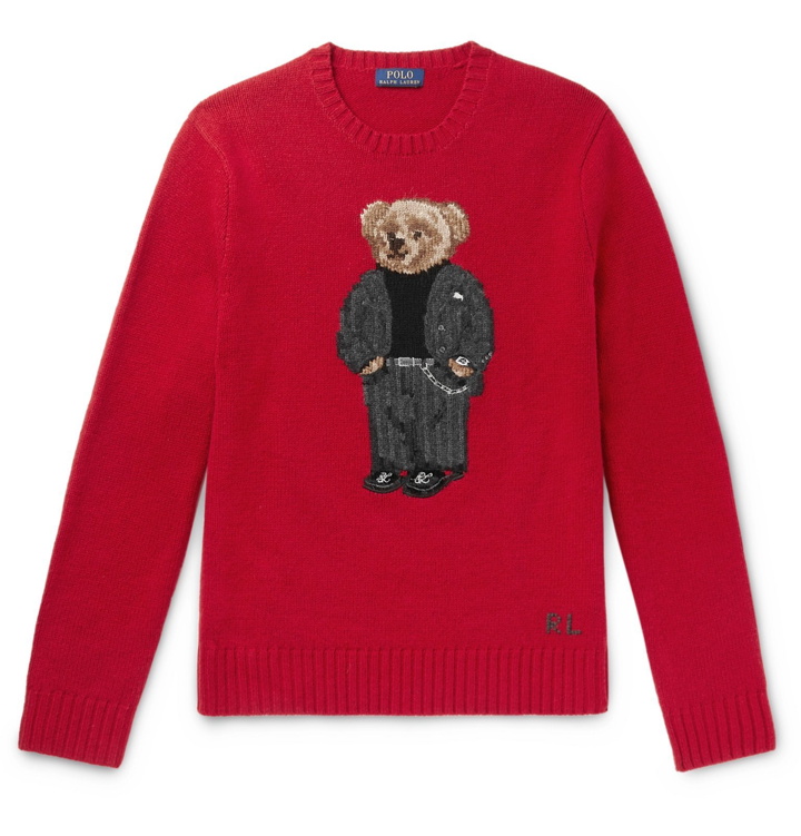 Photo: Polo Ralph Lauren - Bear-Intarsia Wool Sweater - Red