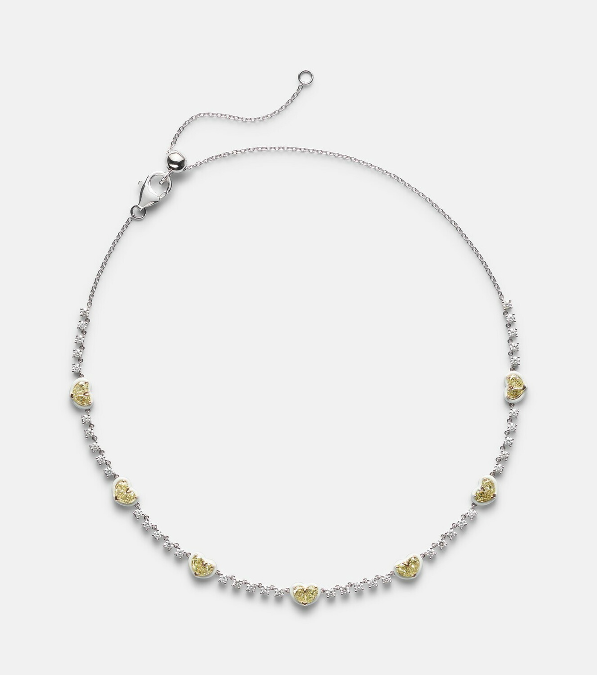 Kamyen Twin Heart 18kt white gold and enamel choker with diamonds