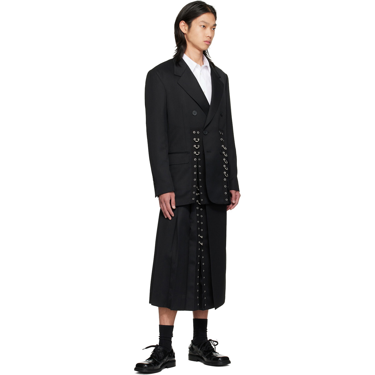 Simone Rocha Black Double Breasted Grommet Ring Hem Slice Blazer