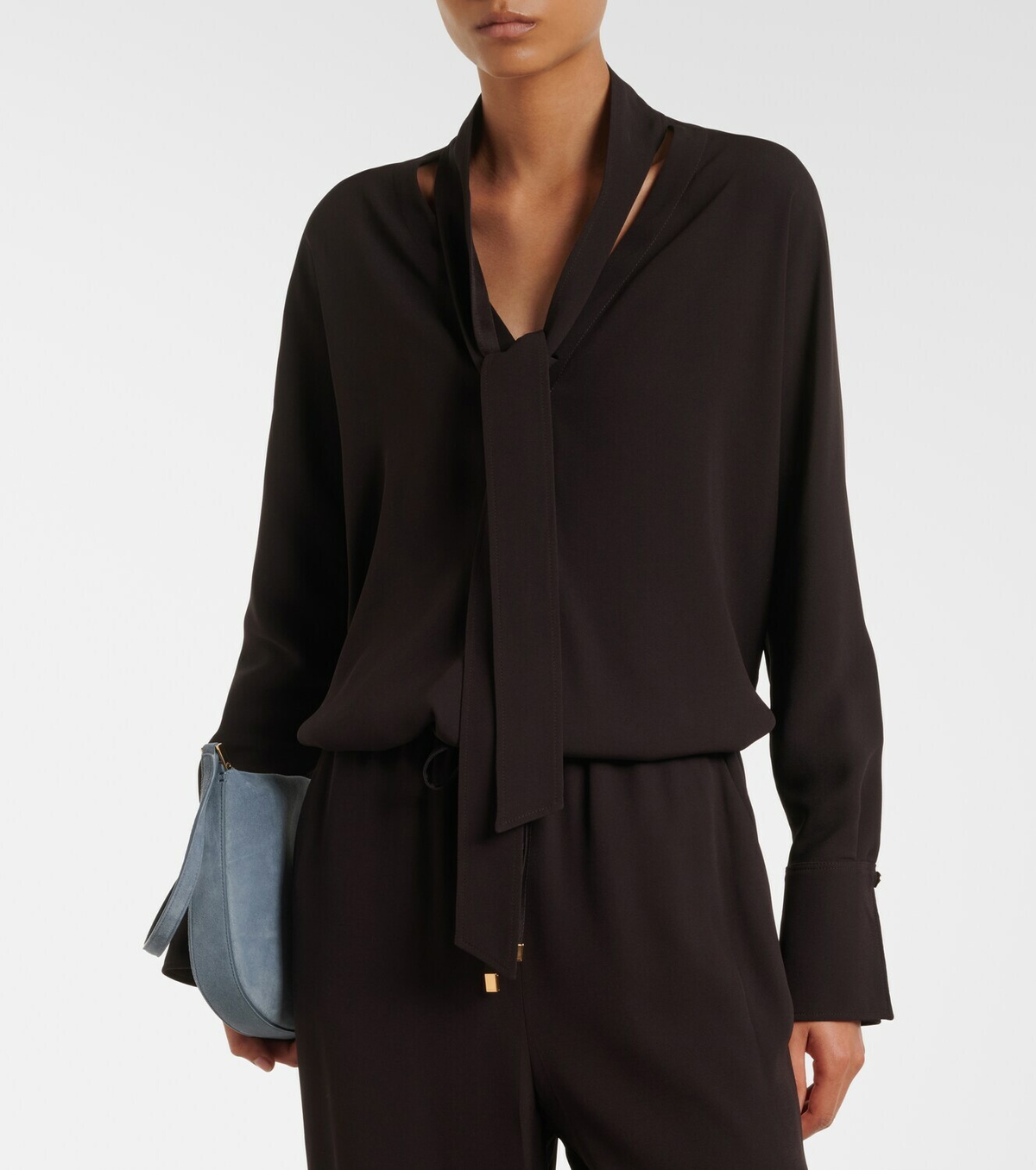 Agnona Tie-neck jersey blouse