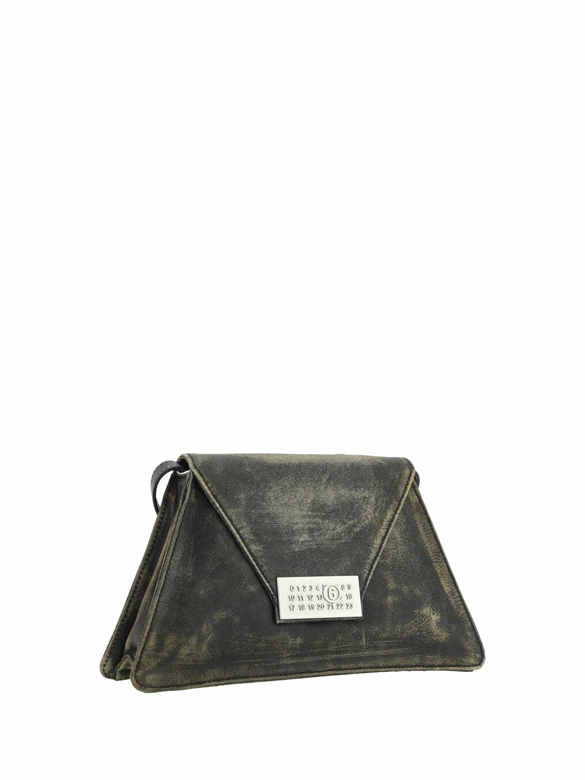 MM6 Maison Margiela Vintage Effect Metal Plaque Flap Shoulder Bag