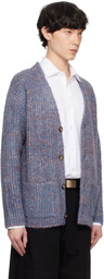 International Gallery BEAMS Blue Shaggy Knit V-Neck Cardigan
