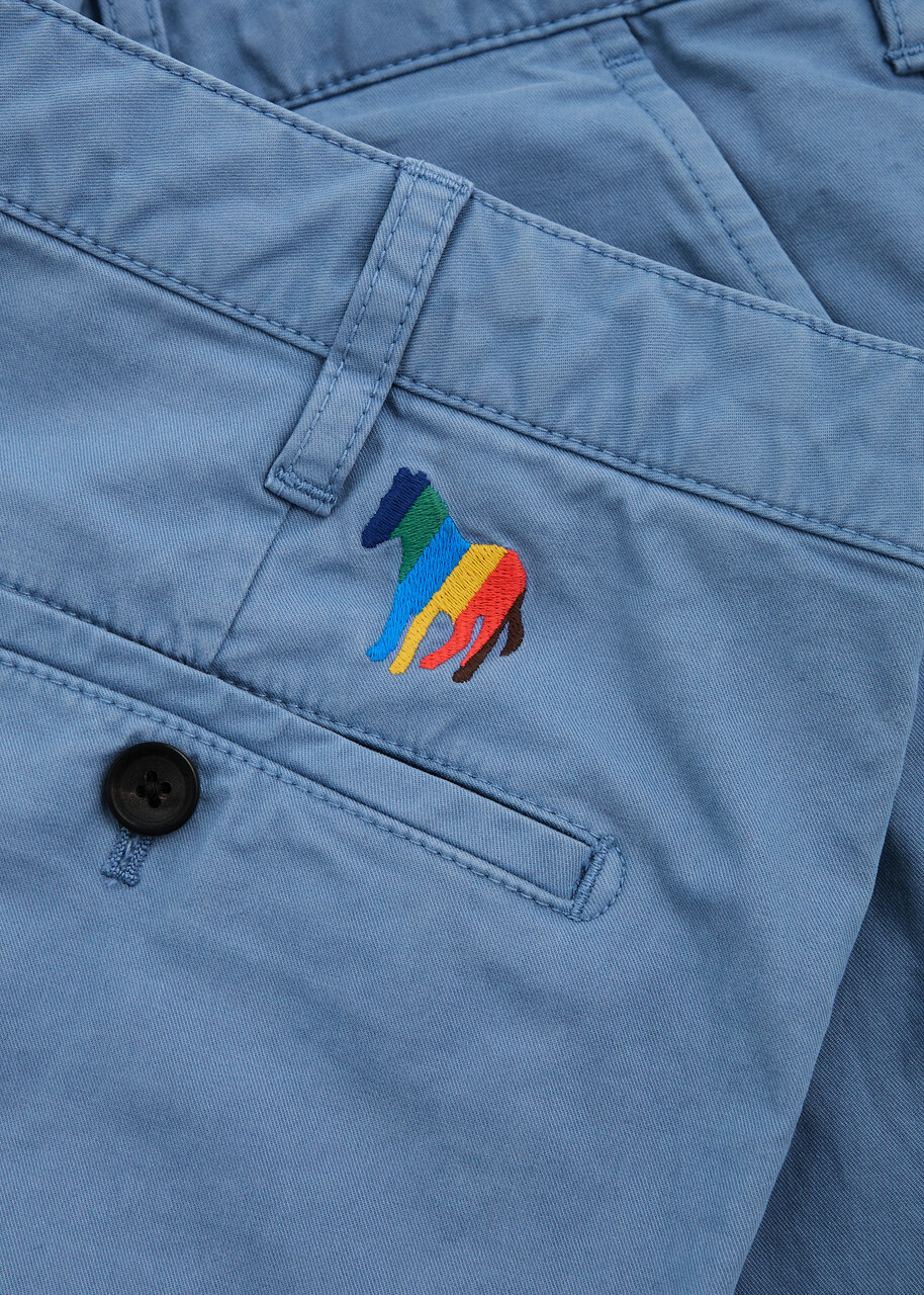 PS Paul Smith Zebra-embroidered Stretch-cotton Chinos Blue