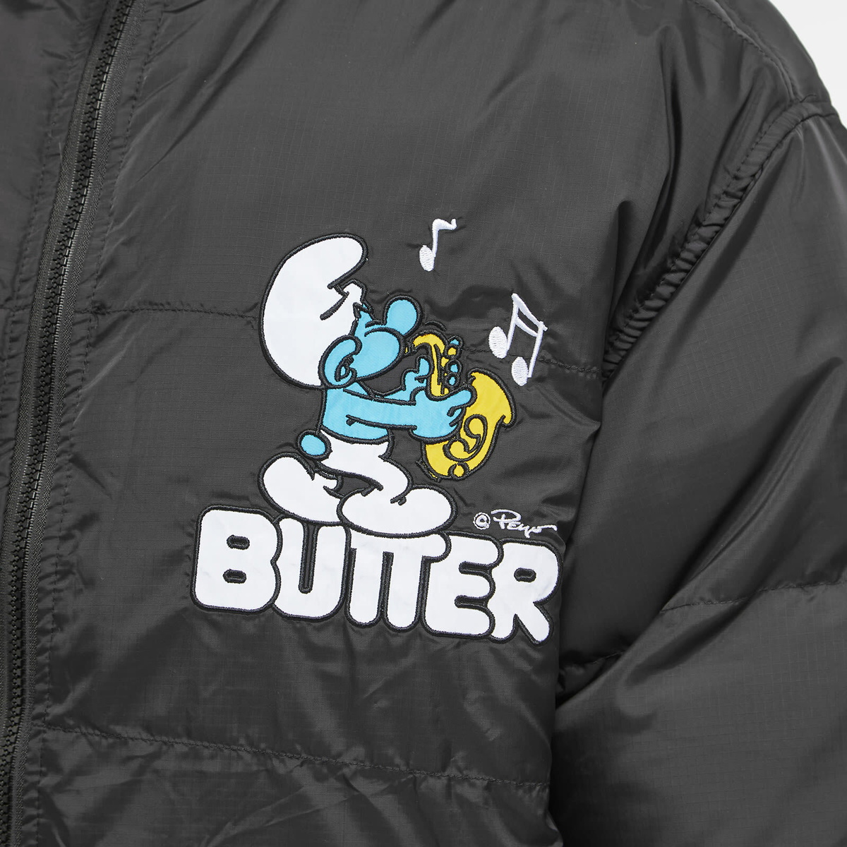 Butter Goods x The Smurfs Harmony Puffer Jacket in Black Butter Goods