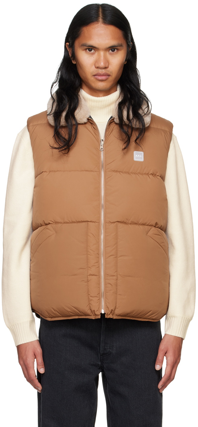 A.P.C. Tan & Black Teddy Reversible Puffer Vest A.P.C.