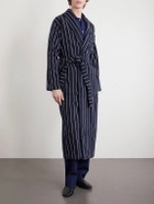 TEKLA - Belted Striped Organic Cotton-Terry Robe - Black