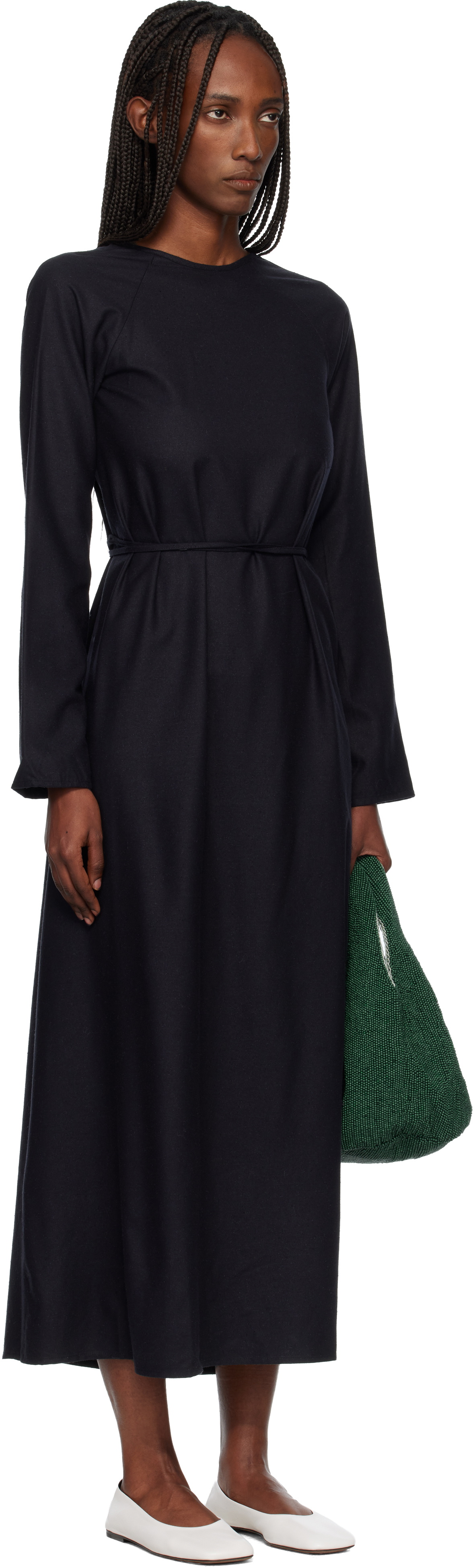 Baserange Black Long-Sleeve Apron Maxi Dress