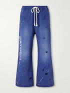 Satoshi Nakamoto - Luke Logo-Printed Paint-Splattered Distressed Cotton-Jersey Drawstring Sweatpants - Blue